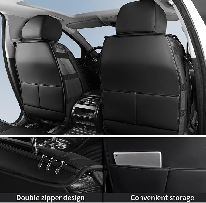 HChengkikz Car Seat Cover, Faux Leather, Waterproof (Black) | Breathable, Airbag Compatible, Easy Maintenance, Universal Fit for Most Sedans SUVs Pick-ups Trucks