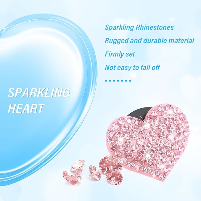 4PCS Bling Car Vent Clips with Rhinestone,Cute Heart Air Vent Clips for Interior Decorating,Shiny Air Vent Clips Car Accessories as Birthday Gifts for Women & Girls (Pink)