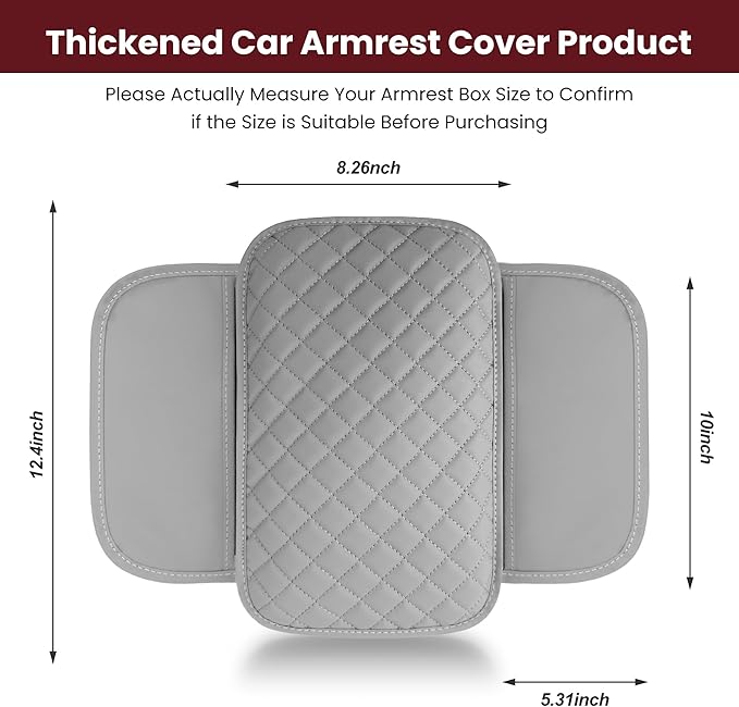 Upgraded Car Middle Center Console Cover with 2 Storage, Microfiber Leather Car Armrest Cover Cushion for Most Vehicles, 0.5 inch Memory Foam Comfort Stylish Leather Scratch-Resistant, Thickened