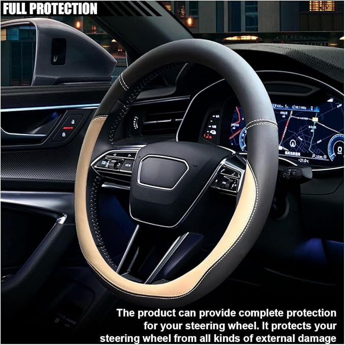 LAINLOY 15" Car Steering Wheel Cover, Microfiber Leather Cover, Beige | Anti-Slip Breathable Steering Wheel Decoration, Universal Steering Wheel Accessories for Diverse Cars