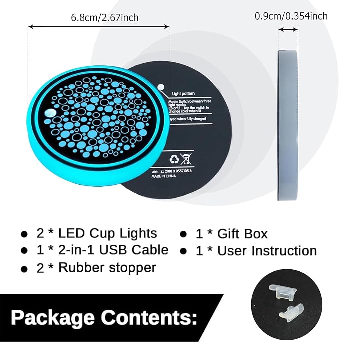 2PCS LED Car Cup Holder Lights, Light up Car Coasters for Cup Holders 7 Color-Changing Light Up Cup Holder Insert Coasters, Waterproof Car Accessories for Teens, Car Gifts for Men & Women
