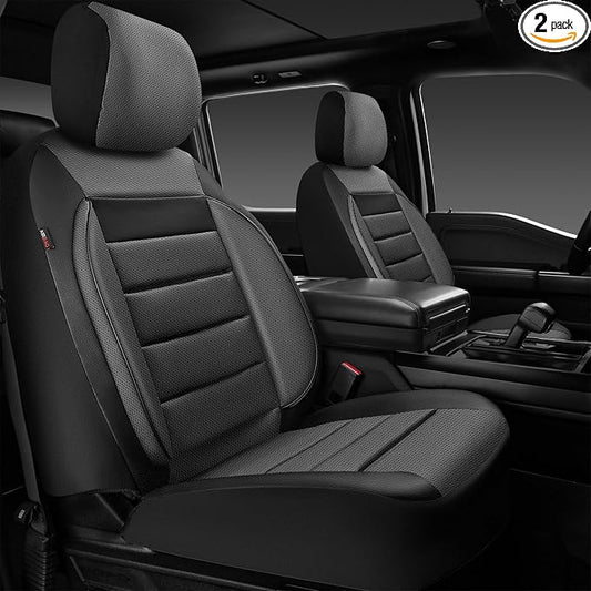 CAR PASS Car Seat Covers Front Seats Only, Universal Fit Automotive Interior Waterproof 3D Foam Back Support Car Seat Covers for Trucks Vans and SUVs Airbag compatible 2 Pieces black gray grey