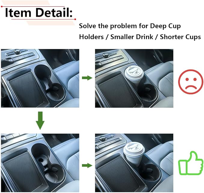 RLB-HILON 2PCS Center Console Cup Holder Insert Mat | Diameter at 3.11 inch, Height at 0.9 inch, for Deep Cup Holders Smaller Drink Shorter Cups and More