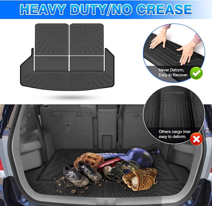 Highlander Cargo Liner - Trunk Mat for Toyota Highlander (Non-Hybird) 2008-2013, All Weather Cargo Mat for Highlander Accessories, Heavy Duty Car Mats, Car Accessories