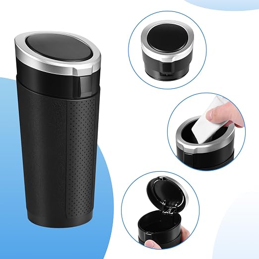 Car Trash Can Bin with Lid, Mini Leakproof Garbage Can for Vehicle, Cup Holder Trash Can, Small Trash Bin for Cars, Home, Bedroom, Office (Silver 01)