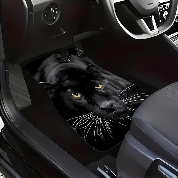 Universal Fit Car Floor Mats Set of 4Pcs, Cute Black Leopard All-Weather Front Rear Car Carpet Mats, Non-Slip Car Floor Mat Car Accessories for Automotive Trucks SUV Sedans Vans
