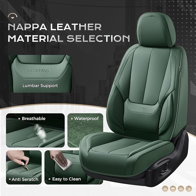 Coverado Car Seat Covers, Seat Covers for Cars, Waterproof Leather Auto Seat Protectors, Leather Car Seat Cushion, Car Interiors Accessories Universal Fit for Most Cars