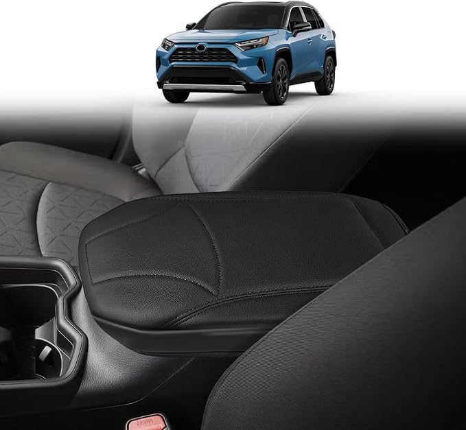 Muslogy Center Console Armrest Cover Fit for Toyota RAV4 2019-2025 Accessories, Comfort Armrest Pad Console Lid Cushion Vegan Leather Regular Thick