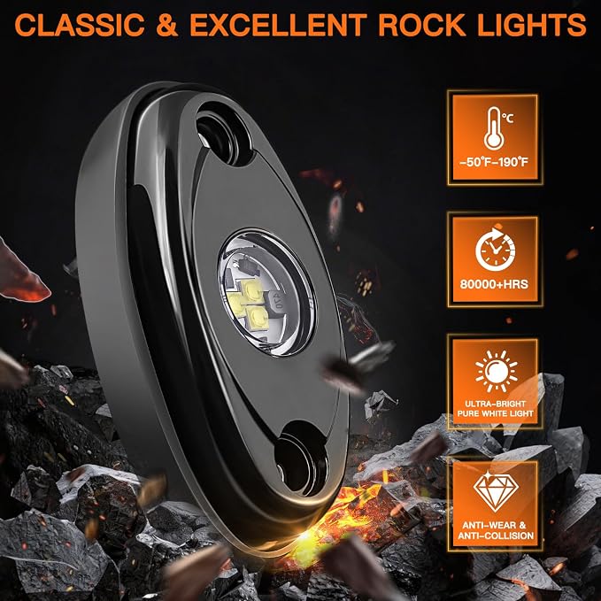 White Rock Lights,LEDMIRCY R1 LED Pure White Rock Lights 16PCS with Rocker Switch Wire Harness Kit Super Brigh Luces para Carro for Trucks ATV UTV Off Road Boat High Power Light Waterproof Shockproof