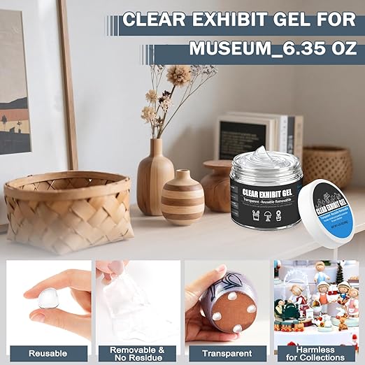 6.35 Oz Clear Exhibit Gel for Museum, Removable Museum Putty Wax for Protecting Vase and Collections from Falling&Vibration, Reusable & No Residue, Suitable for Glass, Ceramic and Action Figures