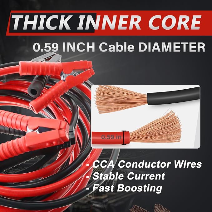 iMeshbean 2/0 Gauge 20FT Jumper Cables, Commercial Grade Automotive Booster Cables for Jump Starting Dead or Weak Batteries, Heavy Duty Booster Cable for Car Van Truck,with Storage Bag
