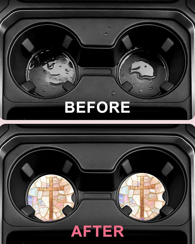 Swooflia Car Coasters for Women - Jesus Ceramic Car Cupholder Coaster Cool Absorbent Mat Coaster with Cork Base 2 Pack Automotive Cup Holder Accessories New Driver Gifts for Decor