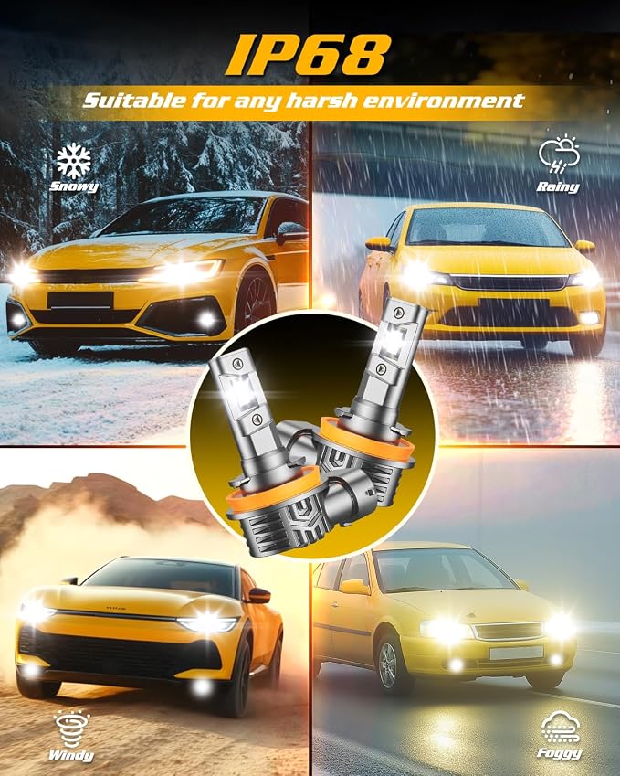 FORENNER H11/H8/H9 Light Bulb, 45000LM 900% Super Brightness, H9/H8/H11 Bulbs, 1:1 Mini Size, 10 Years Lifespan, 6500K Cool White, Plug & Play, IP68 Waterproof, Pack of 2