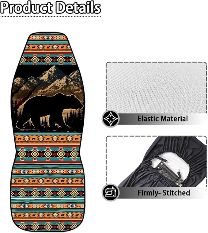 Two Front Car Seat Covers Forest Bear Navajo Bear Automotive Car Interior Covers Vehicle Cushion Seat Cover Set Universal Fit for Cars Trucks and SUVs
