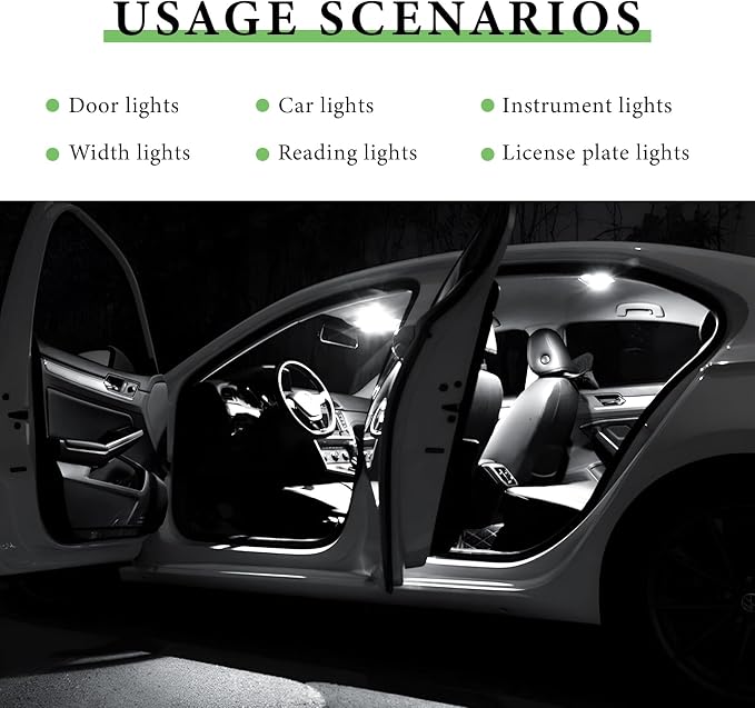 42 PCS LED Interior Car Lights, Super Bright White Interior Bulb Set for Vehicle Map Dome Cab Tail License Plate Lights, T10 31mm 36mm 41mm 194 LED Replacement Bulb Kit