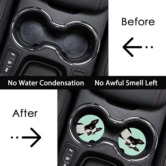 2 Pack Dog Car Cup Holder Coasters Universal Neoprene Coasters | 2.75" Universal Size Anti Slip Rubber Mat, Auto Cup Holder Accessories for SUV Truck, Dog Mom Gifts for Women Men