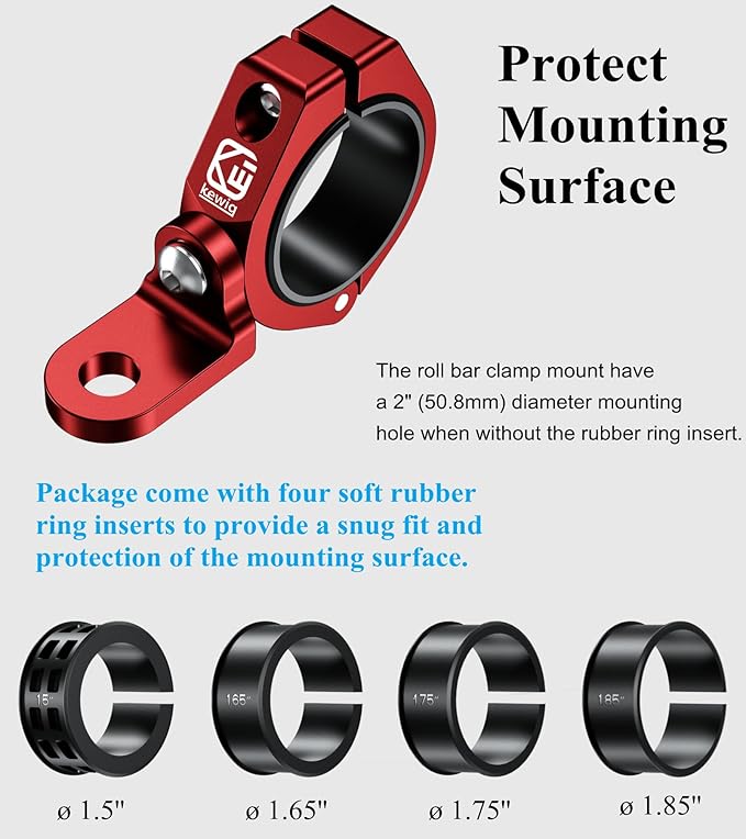 BRCOVAN 2PCS UTV Whip Light Mounts, LED Light Bar Mounting Bracket, Red | Solid Aluminum Alloy Materials, 360° Adjustable Off-Road Whip Flag Mount Fit 1.5''/1.65'' /1.75''/1.85''/2'' Roll Cage Bars