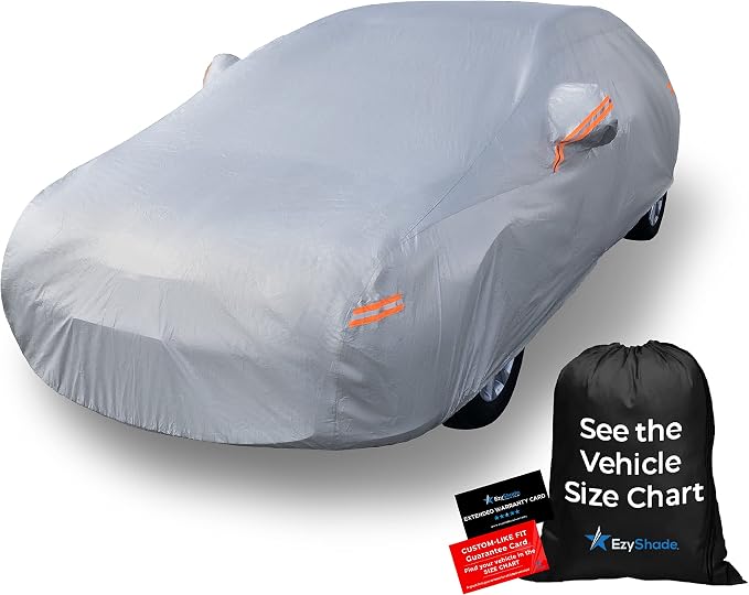 EzyShade Multi-Layer Car Cover Waterproof All Weather - See Vehicle Size-Chart - Outdoor Full Exterior Covers for Automobiles - Sedan Hatch SUV - Rain Snow Sun UV Protection. Size A0 (See SizeChart)