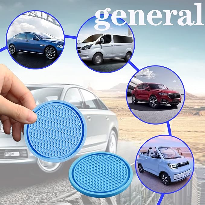 Universal Car Cup Holder Insert. PVC Material. Honeycomb Waterproof. Fixed, Anti-Slip Coaster (Blue, 2.75in)