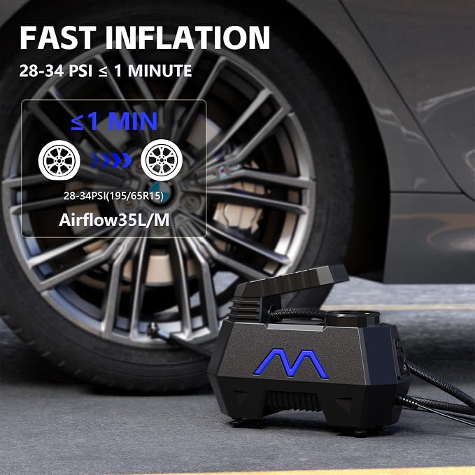 Tire Inflator Portable Air Compressor, Air Pump for Car Tires, 9.84Ft Cord-12V DC-Powered Auto Pump with Digital Pressure Gauge, LED Light-Car Accessories for Car, Motorcycles, Bicycle, Ball, Balloons
