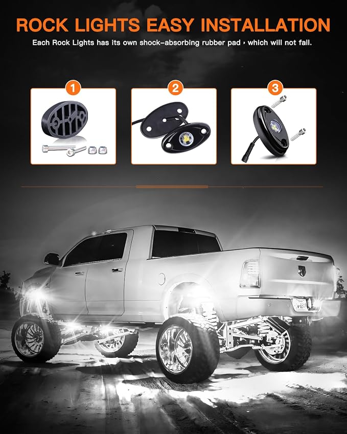 White Rock Lights,LEDMIRCY R1 LED Rock Lights Kit with Toggle Switch Wiring Harness 16PCS Luces para Carro for Trucks ATV UTV Under Glow Light High Power IP68 Waterproof