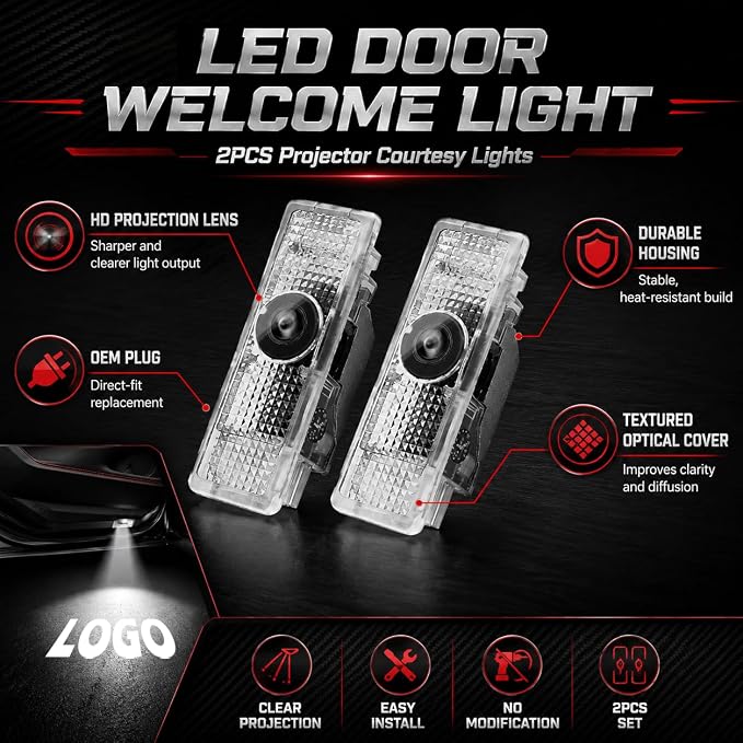 NZY Never Fade HD Door Light Logo Projector Compatible with 1/2/3/4/5/6/7/M/X/Z/GT Series Accessories, 2Pcs 3D LED Ghost Shadow Laser Car Courtesy Step Light Puddle Lamps