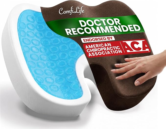 ComfiLife Premium Gel & Memory Foam Seat Cushion – Doctor Recommended Office Chair Cushion, Car Seat Cushion – Chair Cushions for Back & Sciatica Pain Relief – Seat Cushions for Office & Desk (Brown)