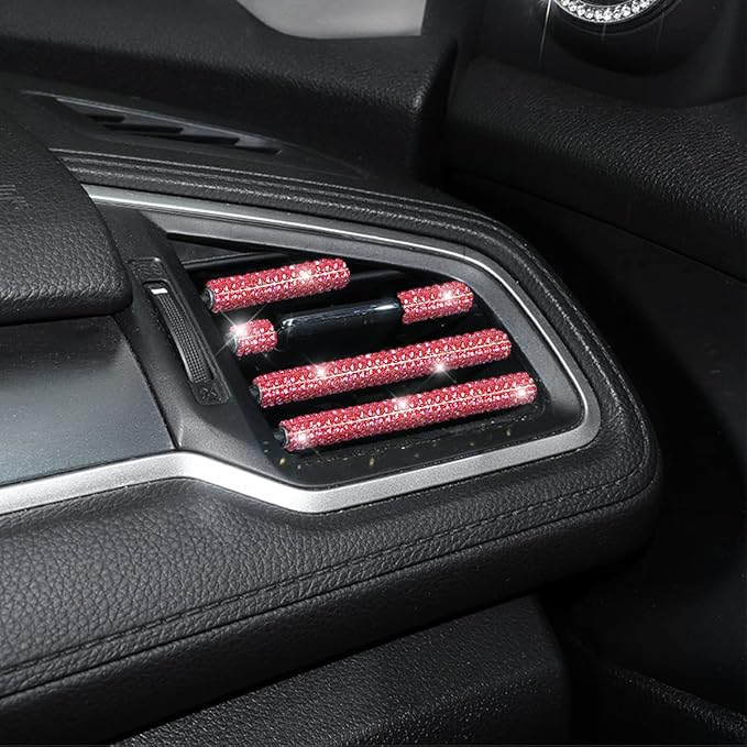 10 PCS Bling Car Air Vent Outlet Trim, Rhinestone Air Conditioner Decoration Strip for Vent Outlet, Universal Bendable Trim Interior Accessories for Most Air Vent Outlet (Red)