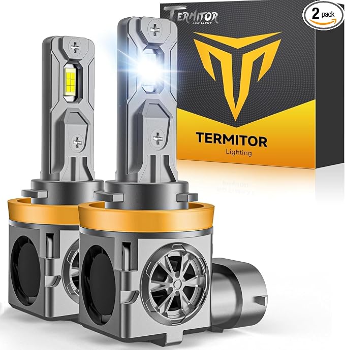Termitor 1:1 Size H11/H9/H8 Powersports Light Assemblies Bulbs | 106K LM Lights for or Motorcycle & ATV, Cool Daylight 6500K, H16 Powersports Bulb, Long Lifespan, Pack of 2