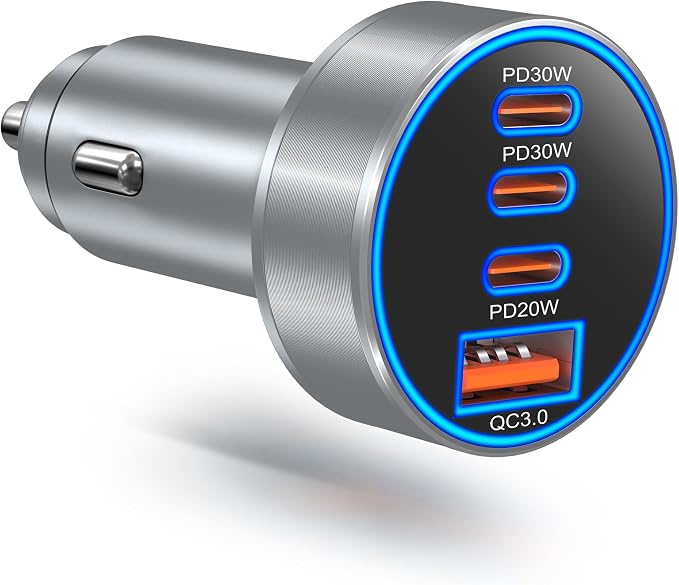 USB C Car Charger, Bangfun 98W Super Fast Charging Cigarette Lighter Adapter Multiport 12V-24V USB Phone Car Charger Plug for iPhone 17 17e 16 15 14 13 12 Pro Max Pad Galaxy Pixel Android(Gray)