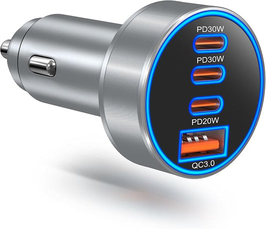 USB C Car Charger, Bangfun 98W Super Fast Charging Cigarette Lighter Adapter Multiport 12V-24V USB Phone Car Charger Plug for iPhone 17 17e 16 15 14 13 12 Pro Max Pad Galaxy Pixel Android(Gray)