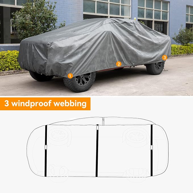 XCAR Waterproof Truck Car Cover, All Weather, Fits Trucks Up to 232" | Windproof Buckles, Breathable Fabric, UV, Rain, Snow & Dust Protection, Soft Non-Scratch Lining, Indoor & Outdoor Use