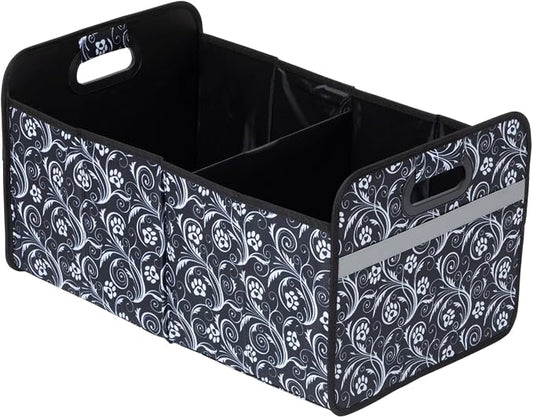 GreaterGood Paws Car Trunk Organizer Foldable Storage Bin with Handles Non Slip Base Pet Gear Travel Tote for SUV Truck (Flourish Paws)