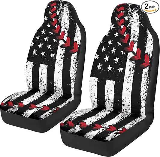 American Flag Car Front Seat Covers Baseball Stitch Car Seat Covers Set of 2 Removable Automotive Accessories Universal Fit for Cars,Sedans & SUVs