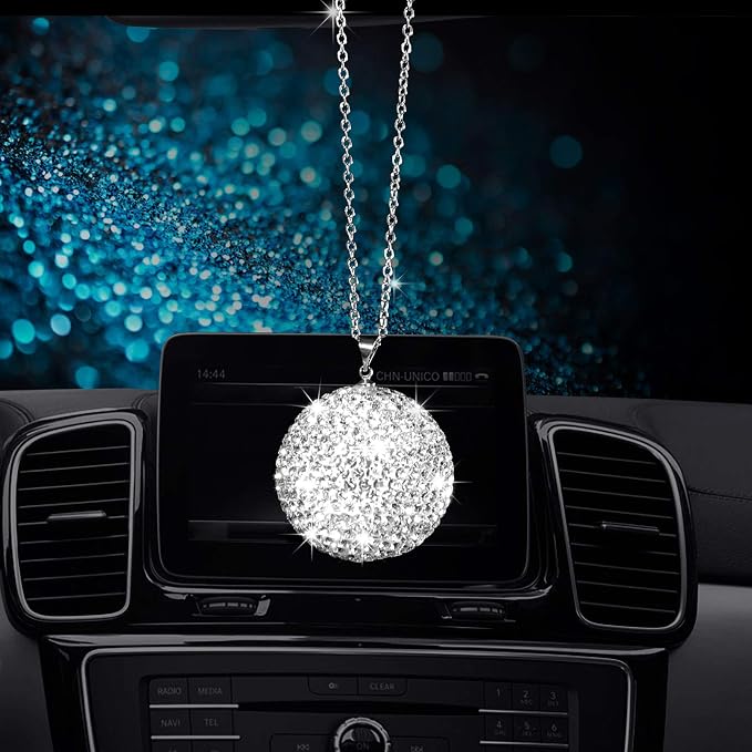 Bling Crystal Ball Car Rear View Mirror, Rhinestone Home Decor Ornament, Crystal Sun Catcher Glam Decoration Charm New Year's Present