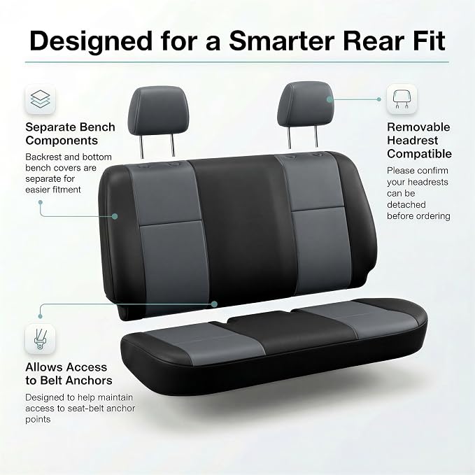 FH Group Car Seat Covers Classic PU Leather Split Bench Car Seat Cover – Universal Fit for Cars Trucks & SUVs (Black/Gray)