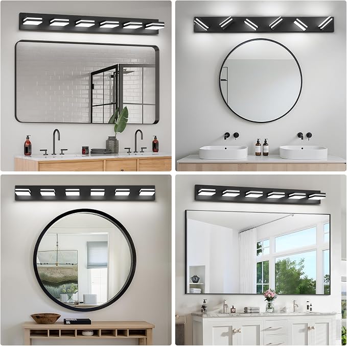 Modern LED Bathroom Lights Fixtures 6-Light,Metal Black Acrylic Wall Lighting,Vanity Lights for Bathroom Over Mirror 6000k 41in