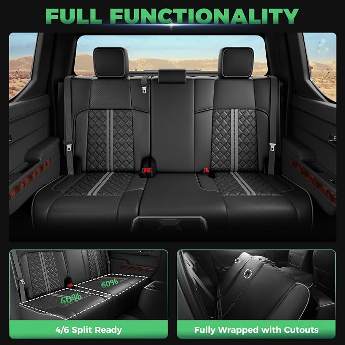 Custom Seat Covers for Tacoma 4th Gen 2024 2025 2026 Double Cab SR5/TRD Sport/TRD Off-Road/SR Full Set with Console Covers, Waterproof Leather Back and Front Seat Protectors Black Grey