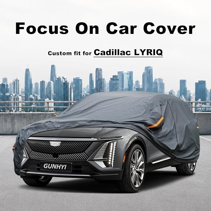 GUNHYI Premium Car Cover Custom Fit Cadillac Lyriq, 16 Layers Heavy Duty Car Cover Waterproof All Weather with Zipper Door for Sun Rain Snow Dust Uv Protection