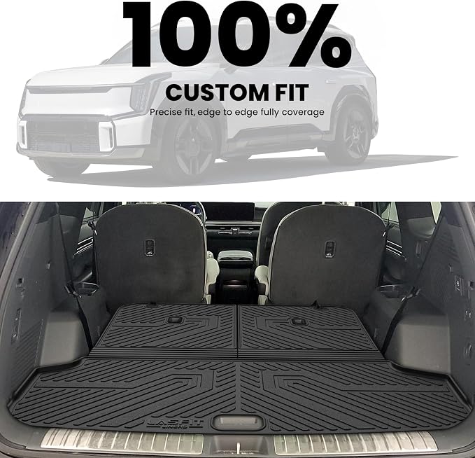 LASFIT Backrest & Cargo Mats for Kia EV9 2024-2026, All Weather TPE Easy Clean Durable No-Curling Custom Fit for Kia EV9 2026 2025 2024 Trunk Liners & Seatback, Black