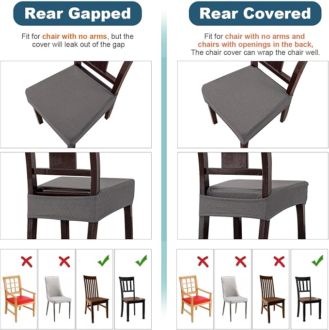 Genina Waterproof Seat Covers for Dining Room Chair Covers Waterproof Dining Chair Covers (4 PCS-Rear-Covered, Grey)