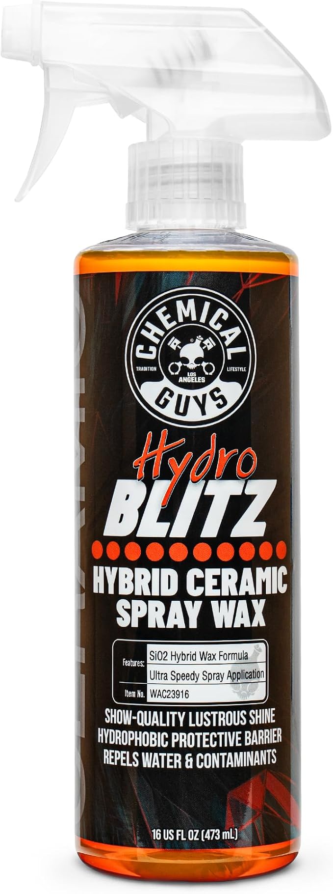 Chemical Guys, HydroBlitz Ceramic Spray Wax with Carnauba for Cars, 16 oz | Hybrid ceramic and carnauba spray boosts gloss, protection and water beading on paint, glass and wheels