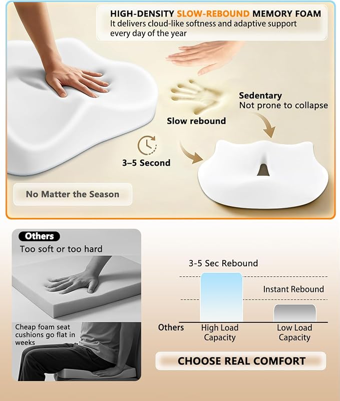 Lumbar Support Pillow & Seat Cushion for Office Chair, Memory Foam Office Chair Cushion for Tailbone Pain Relief and Lower Back Support, Ergonomic Desk Chair Cushion for Gaming,Wheelchair,Home