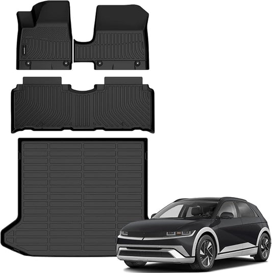 Auxko All Weather Floor Mats Cargo Mat for 2025 2026 Hyundai IONIQ 5 SE/SEL/SE Standard Range Unmovable Console Model TPE Liners All Season Accessories Guard Odorless Anti-Slip Floor Liners Trunk Tray