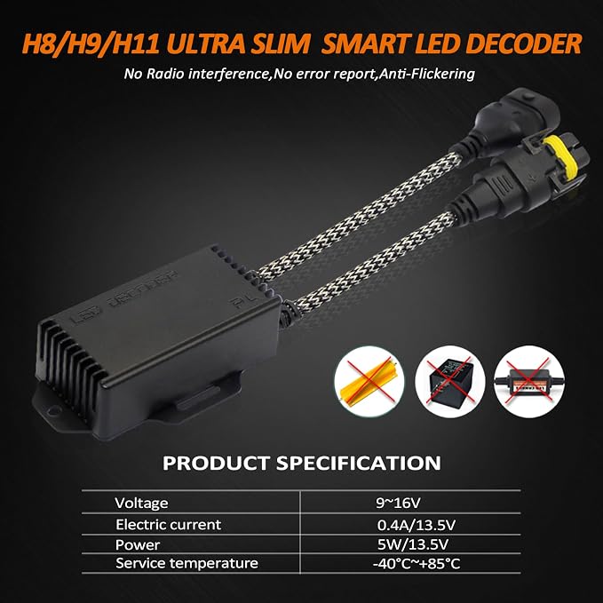 Bestview H8 H9 H11 Canbus Decoder Kits Compatibility Anti Flickering Resistor Warning Canceler Pack of 2 | Plug and Play Smart Error Free Load Resistor Adapter Kits