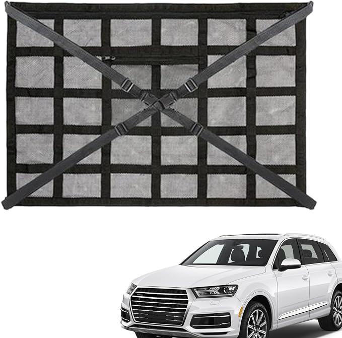 Car Ceiling Cargo Net, Strengthen Load-Bearing Car Roof Storage Organizer,Reduce Sagging of Car Roof Mesh Storage Organizer,Camping Gear Must Haves Cargo Net for Car