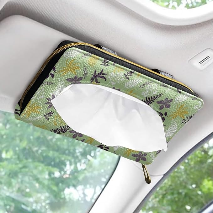 Leaves PU Leather Car Napkin Holder Car Tissue Holder Automotive Sun Visor Tissue Box Holder Car Accessories for Women & Men