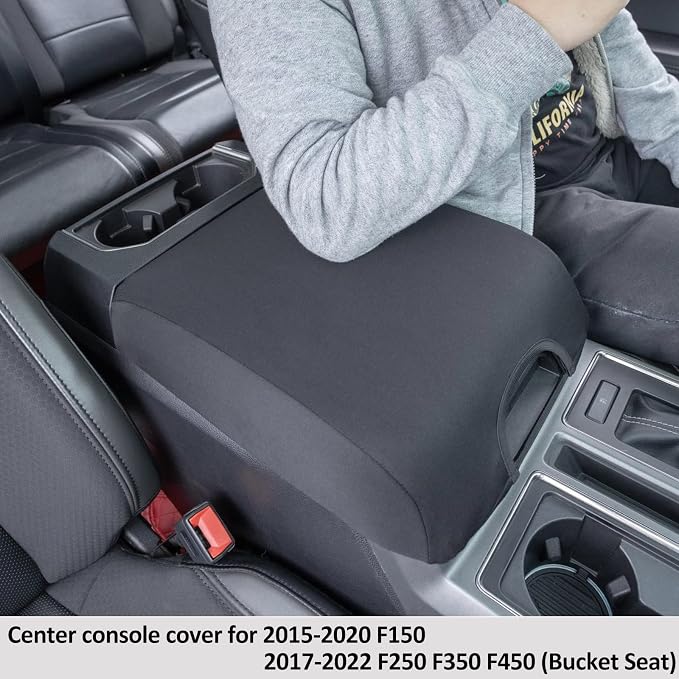 JDMCAR Center Console Cover for Ford F150 2015-2020 Neoprene Bucket Seat | for 2017-2022 F250 F350 F450 and 2018-2024 Expedition Accessories, Neoprene Armrest Cover Customized Arm Rest Cover
