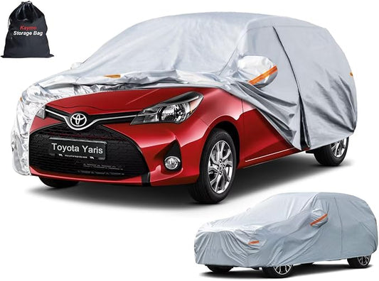 Kayme 6 Layers Hatchback Car Cover Custom Fit for Toyota Yaris (2005-2026), Waterproof All Weather for Automobiles,Rain Sun UV Protection.Silver