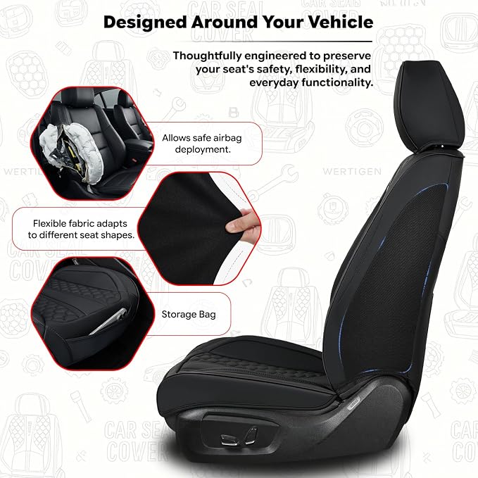 Black Universal Car Seat Cover, Waterproof Leather, Lumbar Support | Compatible with over 7,200+ Vehicle Models